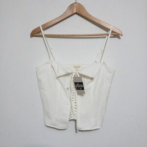 Et Clet Coquette Smocked Cropped Lace Up‎ Corset Tank Top Womens L White New